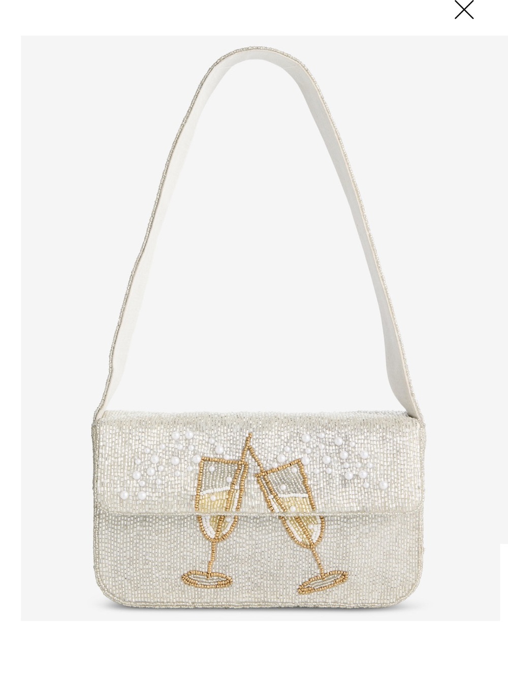 BNWT  Ivory Beaded Shoulder Bag with Gold Champagne Motif